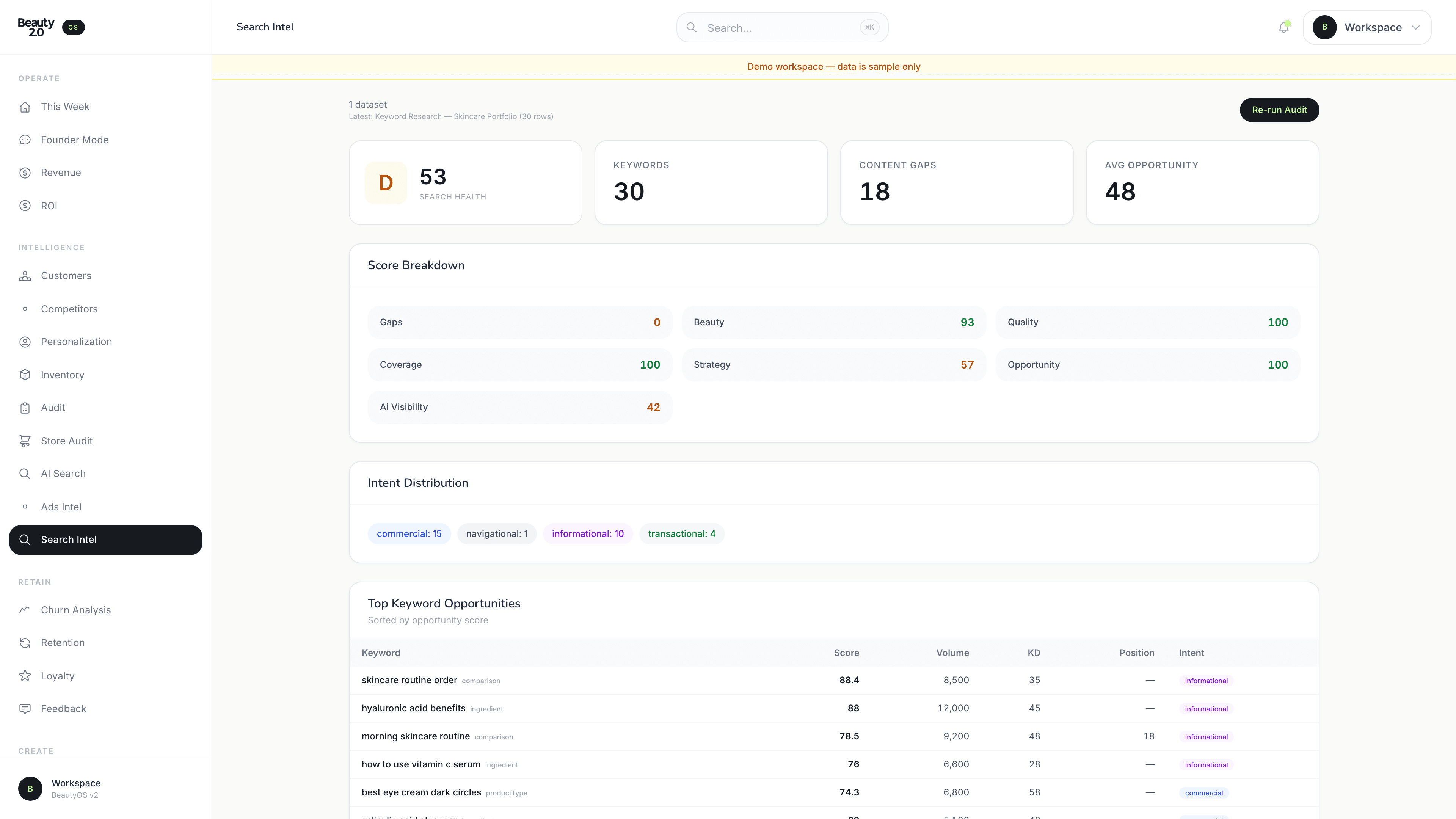 BeautyOS AI Search with answer-first results and citations from the workspace.